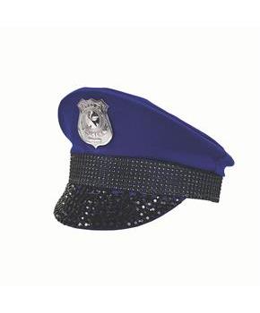 Adults Blue Police Hat with Rhinestones Costume Accessory
