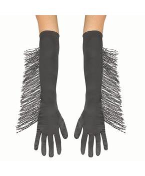 Adults Long Polyester Gloves with Black Fringe Costume Accessory