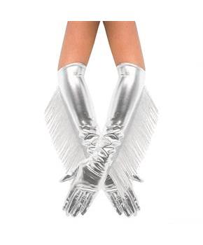 Adults Metallic Silver Fringe Long Gloves Costume Accessory