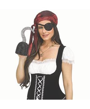 Black Plastic Pirate Hook Hand with Rhinestone Bling Costume Accessory