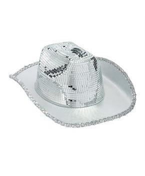 Adults Mirrored Disco with Silver Sequins Cowboy Hat Costume Accessory