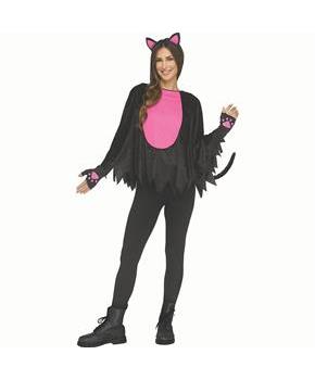 Adults Black & Pink Polyester Pretty Kitty Poncho Costume Accessory