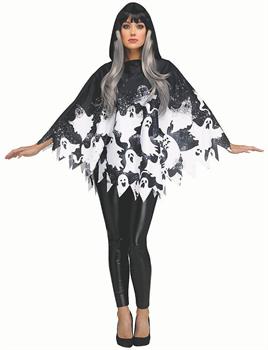 Adults Black & White Polyester Classic Ghost Poncho Costume Accessory