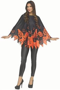 Adults Black & Orange Polyester Classic Pumpkin Poncho Costume Accessory