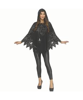 Adults Black & White Polyester Classic Spider Web Poncho Costume Accessory