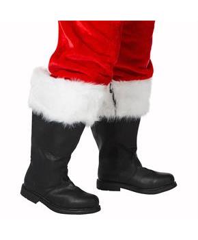 Men's Black Santa Boot with White Fur Cuff