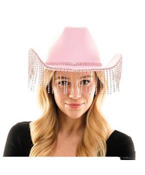 Adults Pink Cowboy Hat with Rhinestone Fringe