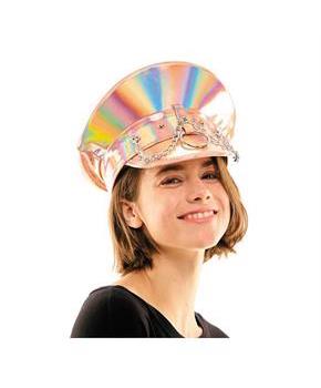Adults Pink Iridescent Captain Hat with Silver Chains