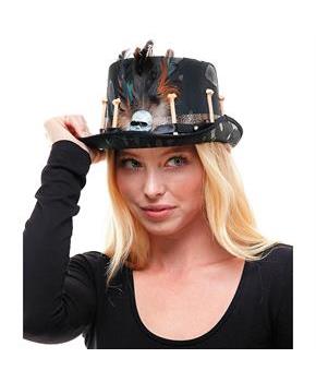 Adults Black Top Hat with Voodoo Skull