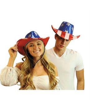 Adults Patriotic Cowboy Hat with Sequins