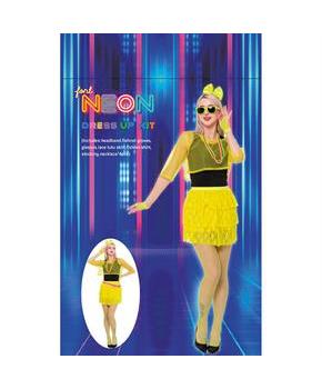 Adults Neon Yellow 80's Outfit Costume Accessory Kit - 11 Pc.