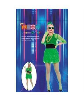 Adults Neon Green 80's Outfit Costume Accessory Kit - 11 Pc.