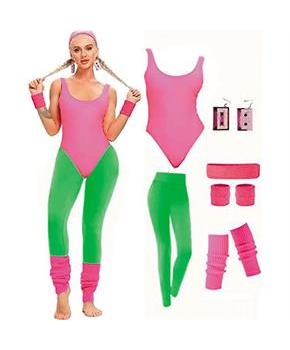Adults Pink & Neon Green 80's Workout Costume