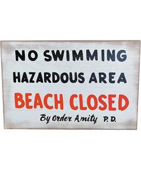 JAWS NO SWIMMING WOOD SIGN