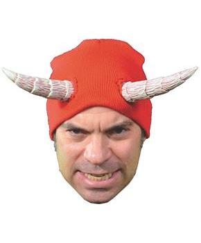 Adults Devil's Cap Red Knit Hat with Horns - One Size