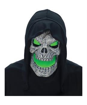Flaming Green Skull Mask with Hood