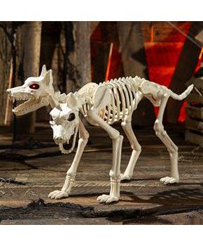 Animated Two-Headed Doberman Dog Skeleton Halloween Decoration 37 3/4