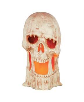 Light-Up Flaming Large Plastic Skull Halloween Tabletop Decoration, 20" x 10 3/4"