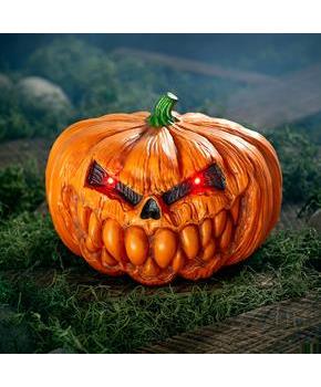 Light-Up Scary Plastic Pumpkin with Sound Halloween Decoration, 12"