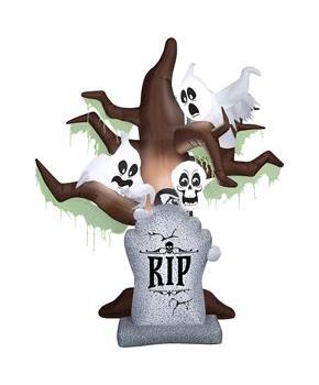 8 Ft. Airblown Blowup Inflatable Tombstone with Haunted Ghost Tree ShortCircuit Lightshow Halloween Outdoor Yard Decoration
