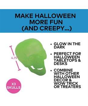 Glow-in-the-Dark Skulls Halloween Decoration - Set of 3