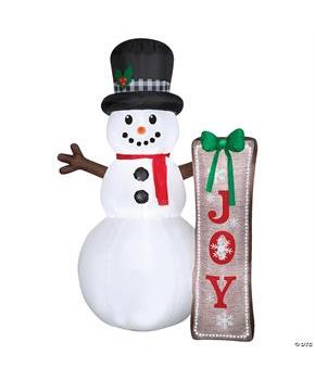 Airblown Snowman with Sign LED Lightshow 83\ Inflatable Outdoor Yard Decor
