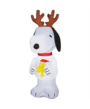 4 Ft. Airblown Inflatable Peanuts Christmas Snoopy with Antlers Outdoor Yard Decoration