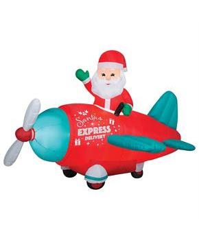 Airblown Animated Santa in Vintage Airplane 61\ Inflatable Christmas Outdoor Yard Decor
