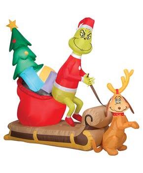 Airblown Grinch and Max With Sleigh 78\ Inflatable Christmas Outdoor Yard Decor