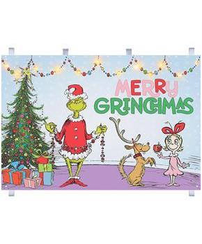 Grinch Seasonal Backdrop with Lights Christmas Holiday Decoration 82" x 55"