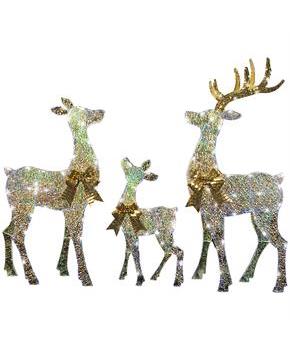 51" Reindeer Family Acrylic Iridescent Sculpture with Built-In LED Lights Christmas Outdoor Yard Decorations
