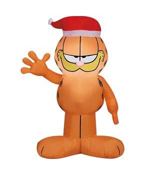 42" Airblown Blowup Inflatable Garfield with Santa Hat & Built-In Lights Christmas Outdoor Yard Decoration