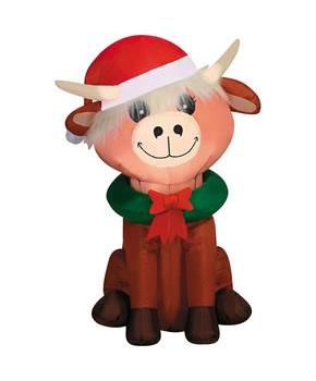 4 Ft. Airblown Inflatable Baby Highland Cow with Santa Hat Christmas Outdoor Yard Decoration