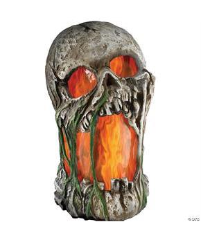 12" Flaming Rotted Skull Animated Prop
