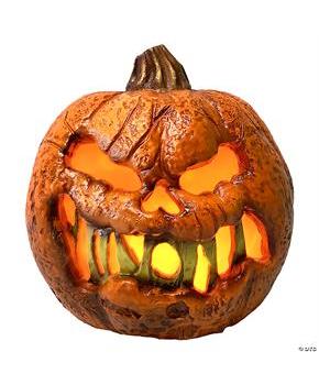 Rotten Flaming Pumpkin With Timer Halloween Decoration 8"