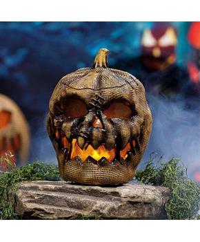 Animated Flaming Burlap Pumpkin Halloween Decoration 10"