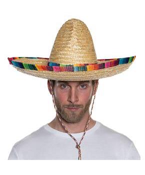 20" Adults Straw Sombrero with Multicolor Serape Trim