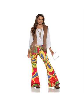 Adults Faux Suede Fringed Vest with Bell Bottom Pants Costume