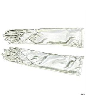 Elbow Length Siver Metallic Stretch Nylon Gloves