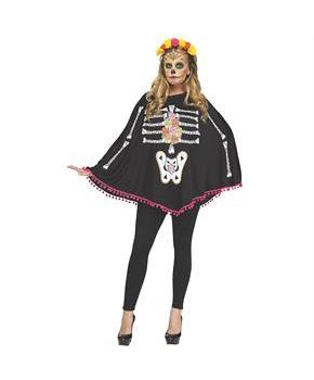 Poncho Day Of Dead Ad One Size Costume