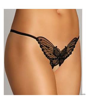 Butterfly Appliqued Panty Crotchless Black