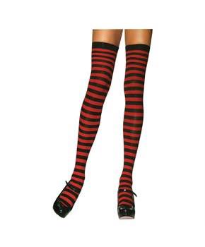 Stockings Thigh High Striped Black & Red