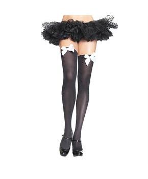 Black Thigh High Stockings With White Bows