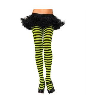 Tights Striped Black Neon Green