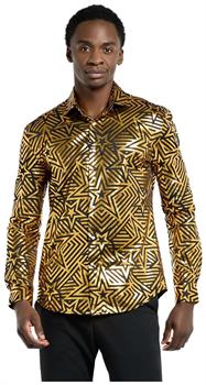 OppoSuits Men's Shirts SHIRT LS Golden Geo Star