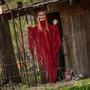 Light-Up Skeletal Reaper in Red Robes Halloween Hanging Decoration 66 3/4"