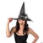 Black Flowers & Skull Polyester Witch Hat Costume Accessory, 17 1/2" x 14 3/4"
