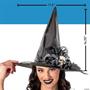 Black Flowers & Skull Polyester Witch Hat Costume Accessory, 17 1/2" x 14 3/4"