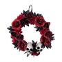 Red & Black Flower Wreath with Skulls Halloween Decoration, 16 3/4" x 3 1/2"