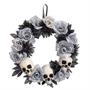 White Roses Wreath with Skulls Halloween Decoration, 17 1/2" x 17 1/2"